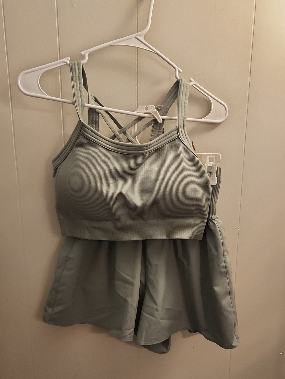Yogalicious Sage Green Ribbed Strappy Sports Bra Set